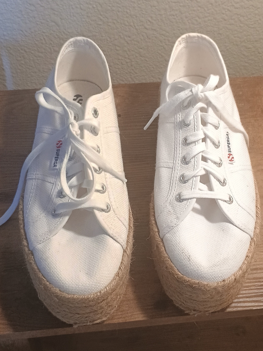Superga White Canvas Platform Espadrille Lace-Up Sneakers
